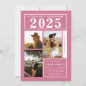 Chic Pink Photo Collage Afstudeerfeest Kaart (Voorkant)
