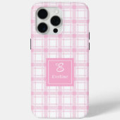 Chic Pink Plaid iPhone Case Custom Name Keepsake (Achterkant)