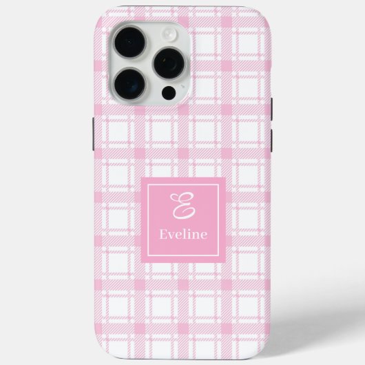 Chic Pink Plaid iPhone Case Custom Name Keepsake (Achterkant)