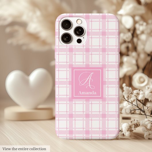 Chic Pink Plaid iPhone Case Custom Name Keepsake