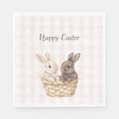 Chic Pink Plaid Stripes Bunnies in een mand Pasen Servet (Voorkant)