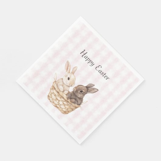 Chic Pink Plaid Stripes Bunnies in een mand Pasen Servet (Hoek)