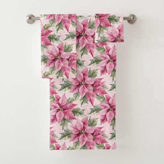 Chic Pink Poinsettia Bloemen Kerstmis Bad Handdoek (Insitu)