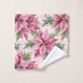 Chic Pink Poinsettia Bloemen Kerstmis Bad Handdoek (Wasdoekje)