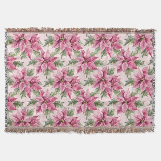 Chic Pink Poinsettia Bloemen Kerstmis Deken (Voorkant)
