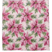 Chic Pink Poinsettia Bloemen Kerstmis Douchegordijn (Voorkant)