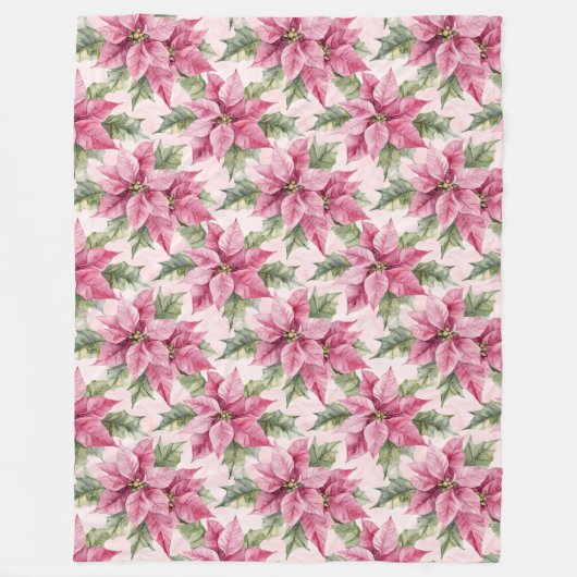 Chic Pink Poinsettia Bloemen Kerstmis Fleece Deken (Voorkant)
