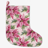 Chic Pink Poinsettia Bloemen Kerstmis Grote Kerstsok (Voorkant)