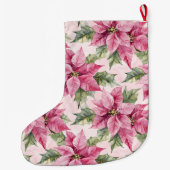 Chic Pink Poinsettia Bloemen Kerstmis Grote Kerstsok (Achterkant)