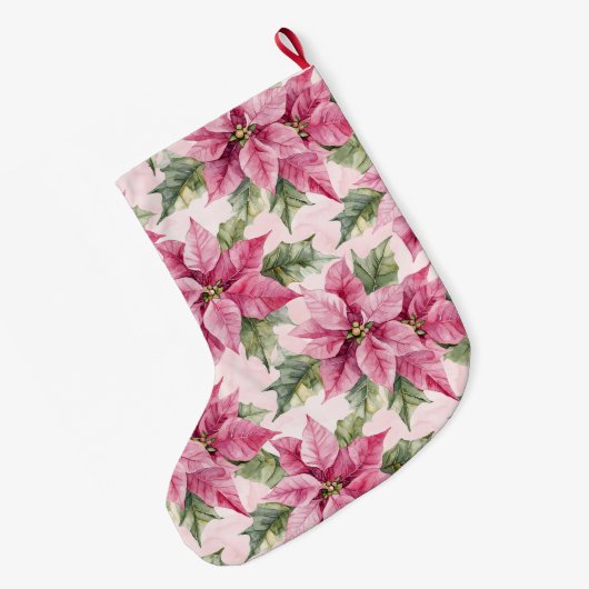 Chic Pink Poinsettia Bloemen Kerstmis Grote Kerstsok (Achterkant (Hangend))