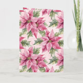 Chic Pink Poinsettia Bloemen Kerstmis Kaart (Achterkant)