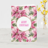Chic Pink Poinsettia Bloemen Kerstmis Kaart (Gele Bloem)