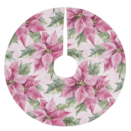 Chic Pink Poinsettia Bloemen Kerstmis Kerstboom Rok (Voorkant)