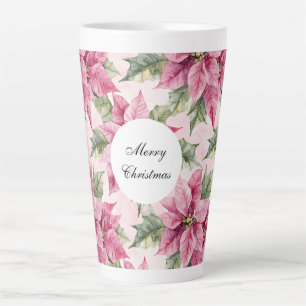 Chic Pink Poinsettia Bloemen Kerstmis Latte Mok