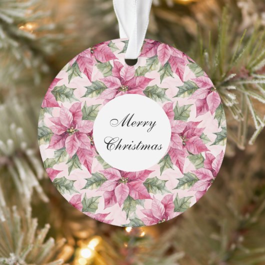 Chic Pink Poinsettia Bloemen Kerstmis Ornament (Boom)