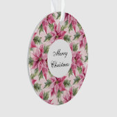 Chic Pink Poinsettia Bloemen Kerstmis Ornament (voorkant)