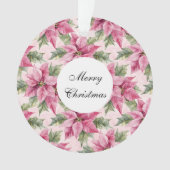 Chic Pink Poinsettia Bloemen Kerstmis Ornament (voorkant)