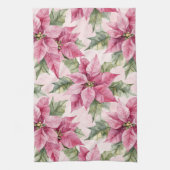 Chic Pink Poinsettia Bloemen Kerstmis Theedoek (Verticaal)
