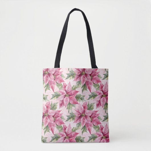 Chic Pink Poinsettia Bloemen Kerstmis Tote Bag (Voorkant)