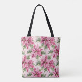 Chic Pink Poinsettia Bloemen Kerstmis Tote Bag (Achterkant)