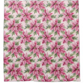 Chic Pink Poinsettia Flowers Christmas Douchegordijn (Voorkant)