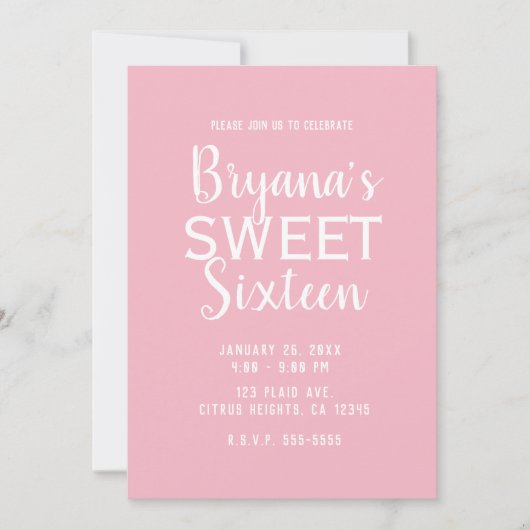 Chic Pink Preppy Plaid Sweet 16 Verjaardagsfeest Kaart (Voorkant)