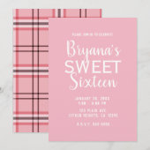 Chic Pink Preppy Plaid Sweet 16 Verjaardagsfeest Kaart (Voorkant / Achterkant)