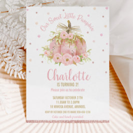 Chic Pink Pumpkin 1ste verjaardag Floral Girl Kaart