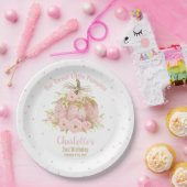 Chic Pink Pumpkin 1ste verjaardag Floral Girl Papieren Bordje (Feest)