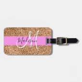 Chic Pink & Pumpkin Glitter Sparkles Monogram Bagagelabel (Voorkant horizontaal)