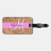 Chic Pink & Pumpkin Glitter Sparkles Monogram Bagagelabel (Achterkant horizontaal)