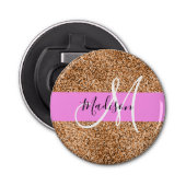 Chic Pink & Pumpkin Glitter Sparkles Monogram Button Flesopener (Voorkant)