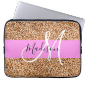 Chic Pink & Pumpkin Glitter Sparkles Monogram Laptop Sleeve (Voorkant)