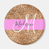 Chic Pink & Pumpkin Glitter Sparkles Monogram Magneet (Voorkant)
