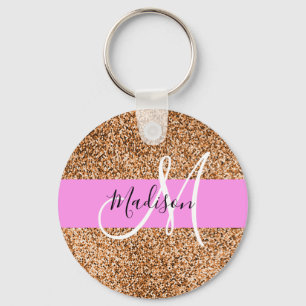 Chic Pink & Pumpkin Glitter Sparkles Monogram Sleutelhanger