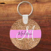 Chic Pink & Pumpkin Glitter Sparkles Monogram Sleutelhanger (Voorkant)