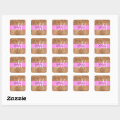 Chic Pink & Pumpkin Glitter Sparkles Monogram Vierkante Sticker (Vel)