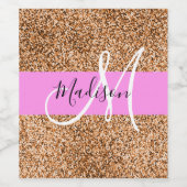 Chic Pink & Pumpkin Glitter Sparkles Monogram Wijn Etiket (Enkel label)