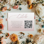 Chic Pink QR Code Wedding Details Informatiekaartje