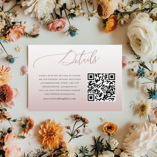 Chic Pink QR Code Wedding Details Informatiekaartje