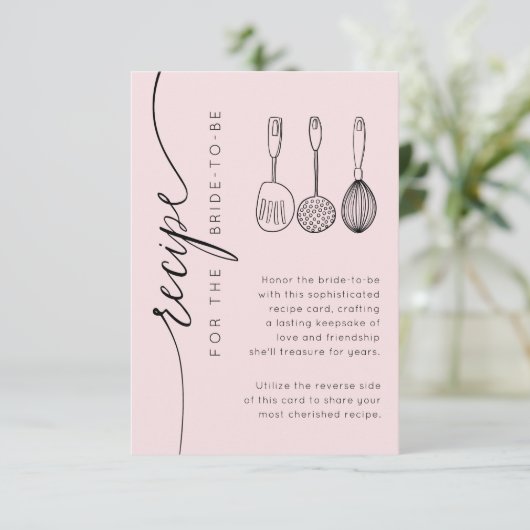 Chic Pink Recipe Keepsake Bridal Shower Informatiekaartje (Staand voorkant)