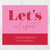 Chic Pink Red Laten we de verjaardag van Sparklin Sparkling Wijnetiket (Enkel label)