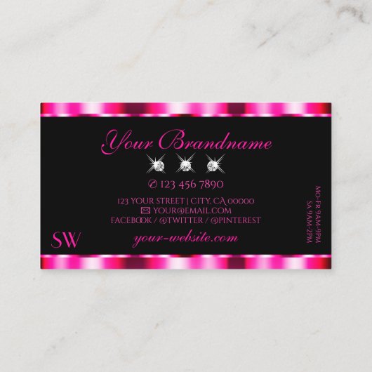 Chic Pink Red Ombre Black Sparkle Jewels Monogram Visitekaartje (Achterkant)