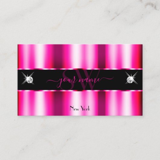 Chic Pink Red Ombre Black Sparkle Jewels Monogram Visitekaartje (Voorkant)