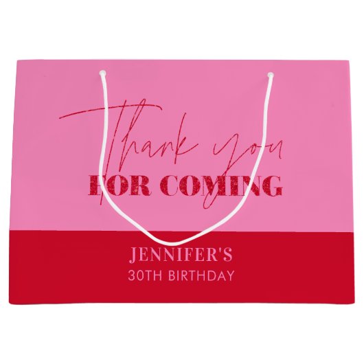 Chic Pink Red Script Verjaardag Bedankt Groot Cadeauzakje (Voorkant)