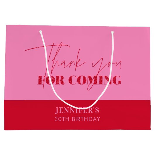 Chic Pink Red Script Verjaardag Bedankt Groot Cadeauzakje (Achterkant)