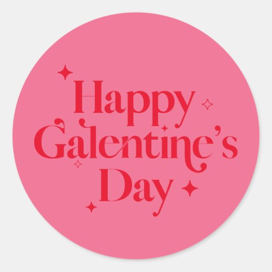Chic Pink Red Sparkle Happy Galentines Day Ronde Sticker (Voorkant)