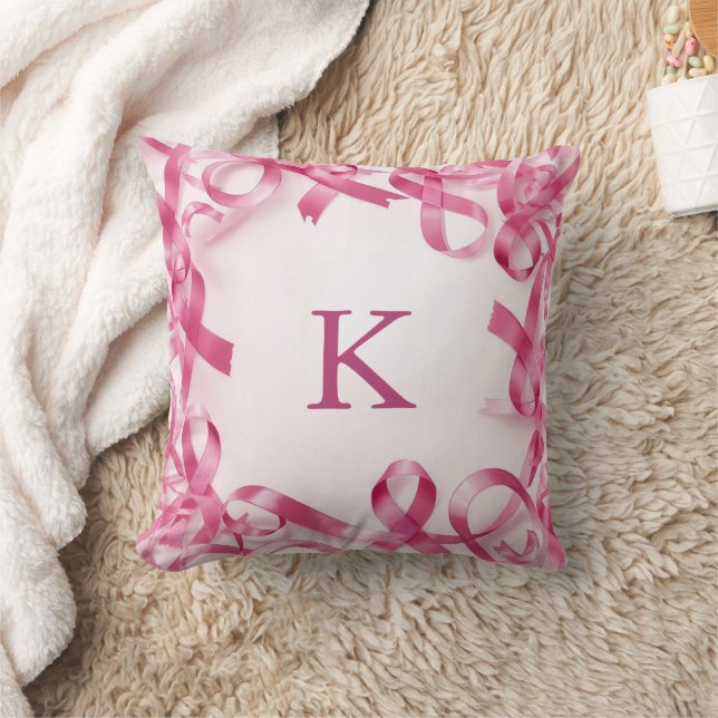 Chic Pink Ribbon Awareness Lijst Monogrammed Kussen (Deken)