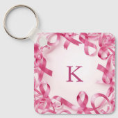 Chic Pink Ribbon Awareness Lijst Monogrammed Sleutelhanger (Voorkant)