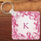 Chic Pink Ribbon Awareness Lijst Monogrammed Sleutelhanger (Voorkant)